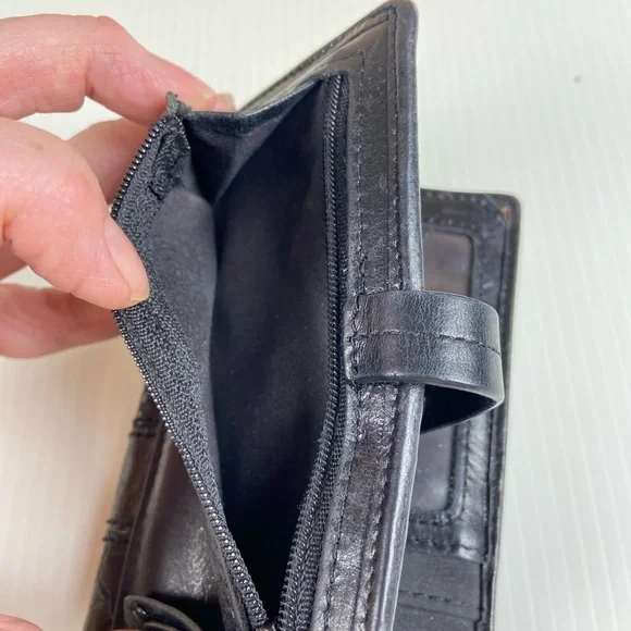 Fossil Black Genuine Leather Patchwork Studded Bifold Wallet - Picture 10 of 15